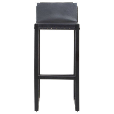 Kendari Black Leather and Teak Wood Bar Chair