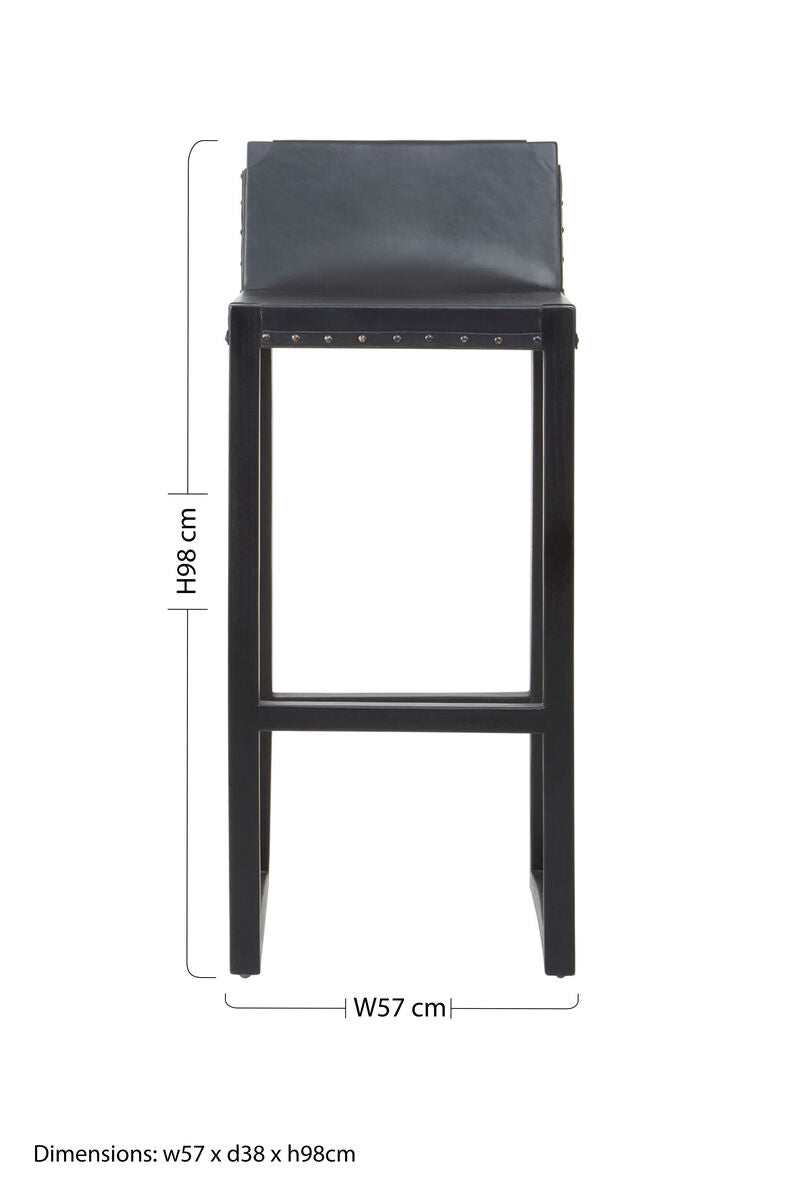 Kendari Black Leather and Teak Wood Bar Chair