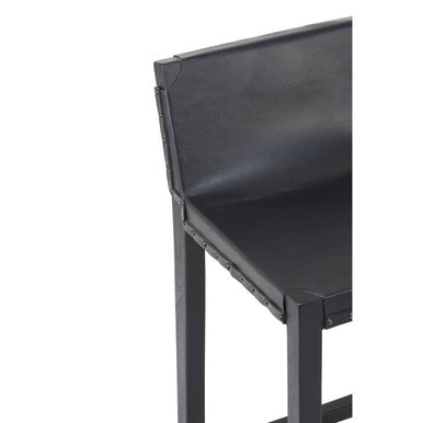 Kendari Black Leather and Teak Wood Bar Chair