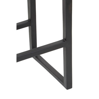 Kendari Black Leather and Teak Wood Bar Chair