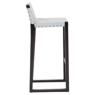 Kendari Grey Leather and Black Teak Wood Bar Chair