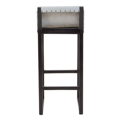 Kendari Grey Leather and Black Teak Wood Bar Chair