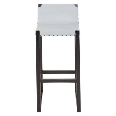 Kendari Grey Leather and Black Teak Wood Bar Chair
