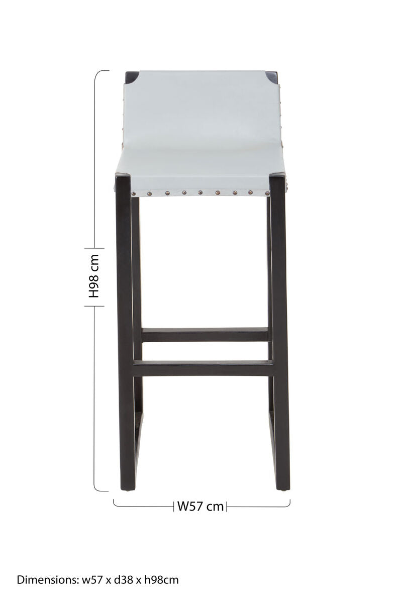 Kendari Grey Leather and Black Teak Wood Bar Chair