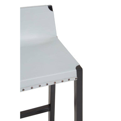 Kendari Grey Leather and Black Teak Wood Bar Chair