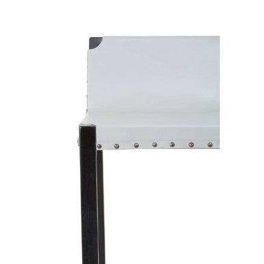 Kendari Grey Leather and Black Teak Wood Bar Chair