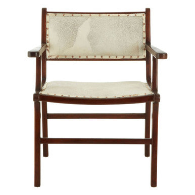 Kendari Natural Hair on Leather and Teak Wood Dining Chair