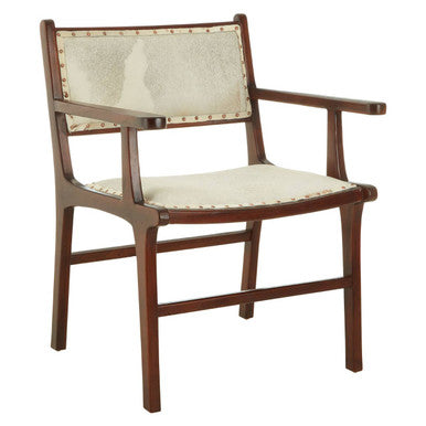 Kendari Natural Hair on Leather and Teak Wood Dining Chair