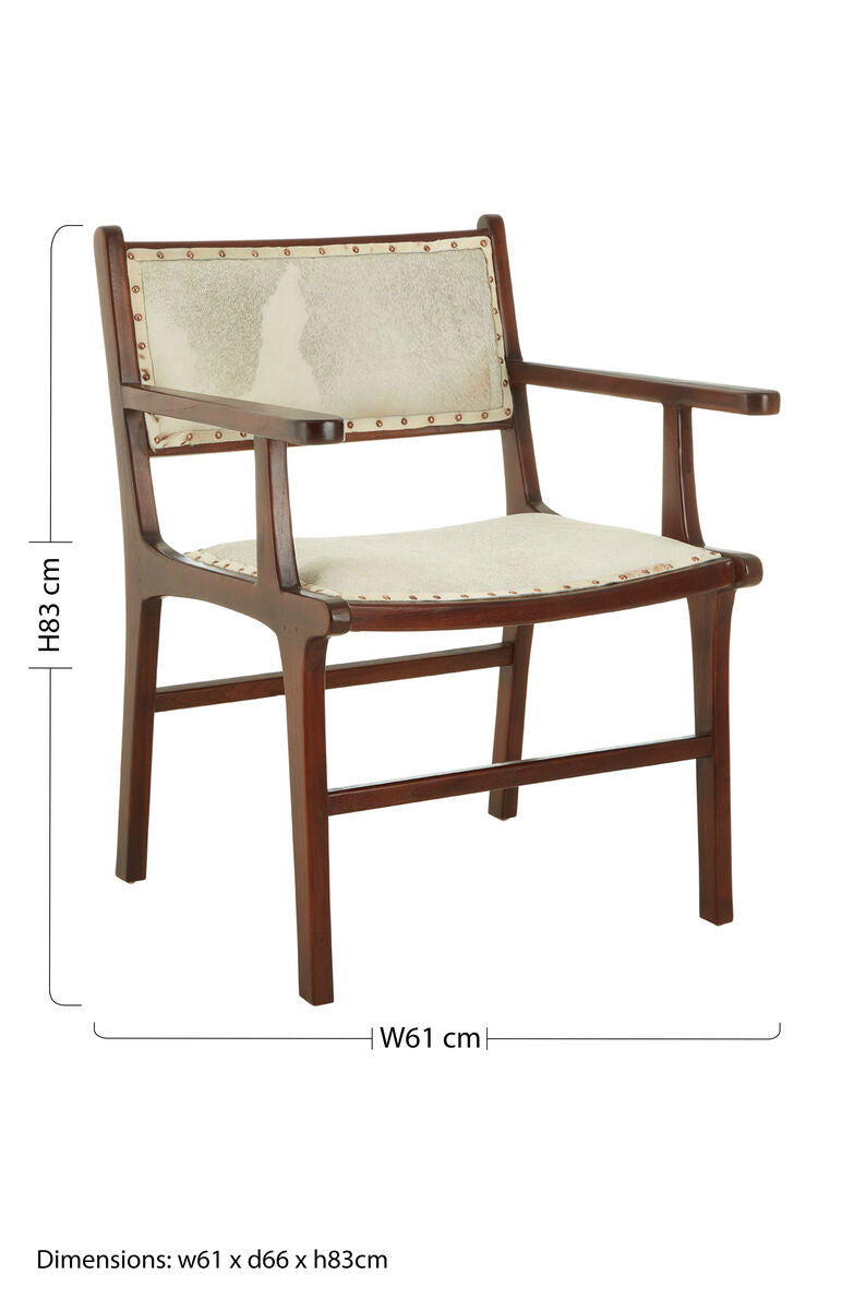 Kendari Natural Hair on Leather and Teak Wood Dining Chair