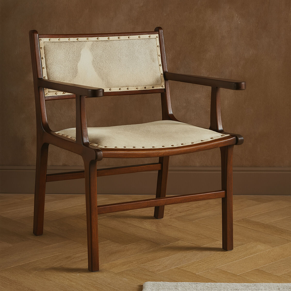 Kendari Natural Hair on Leather and Teak Wood Dining Chair
