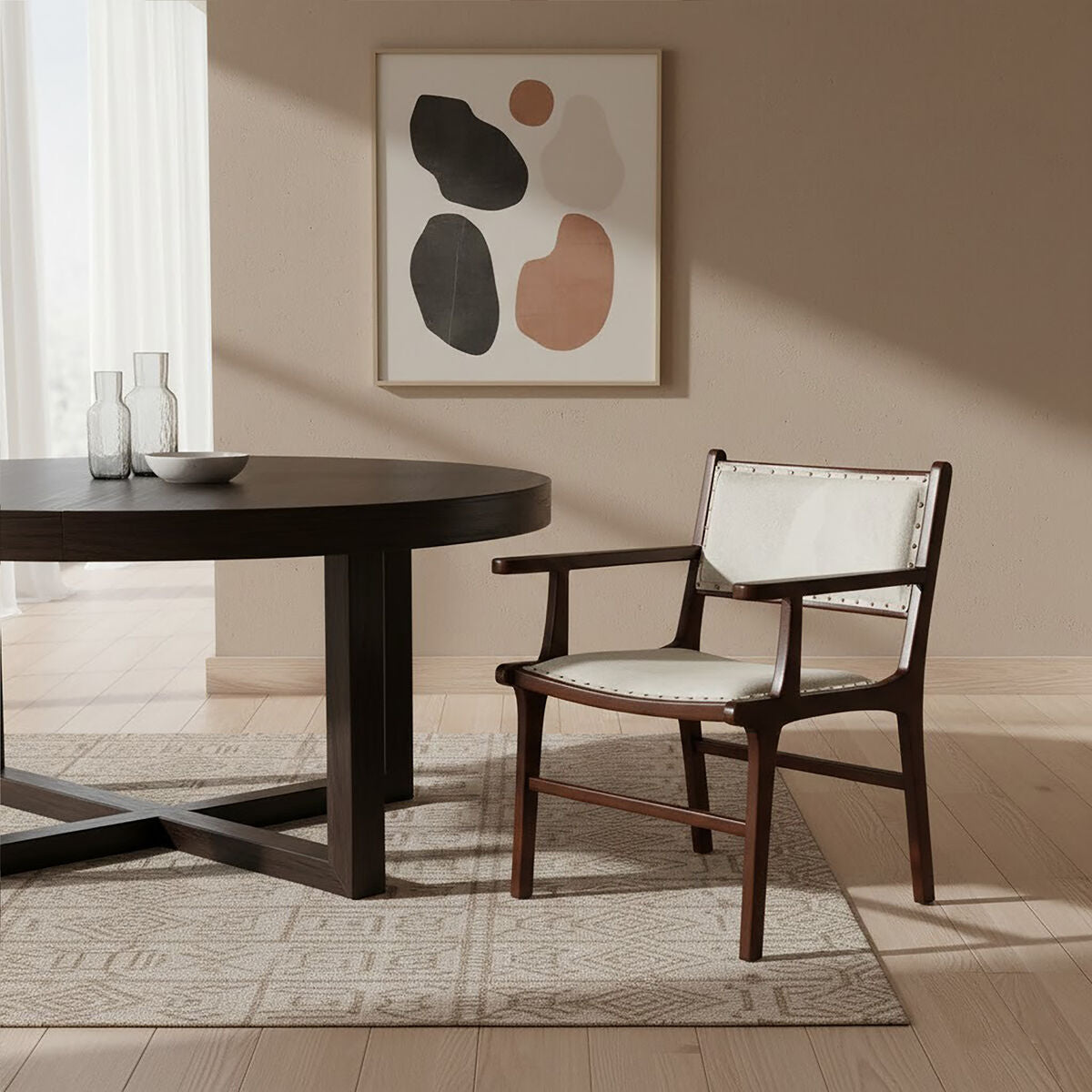 Kendari Natural Hair on Leather and Teak Wood Dining Chair