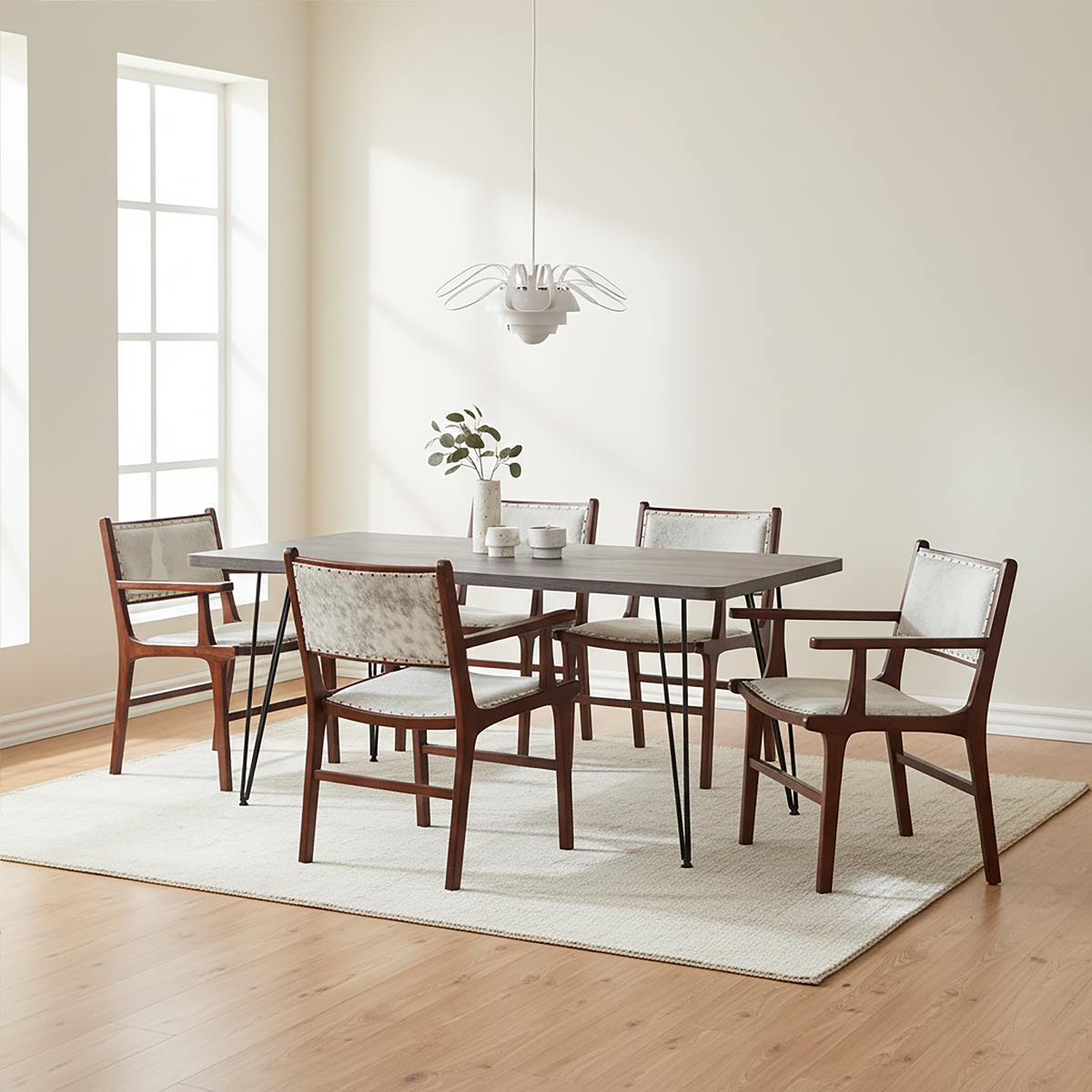 Kendari Natural Hair on Leather and Teak Wood Dining Chair