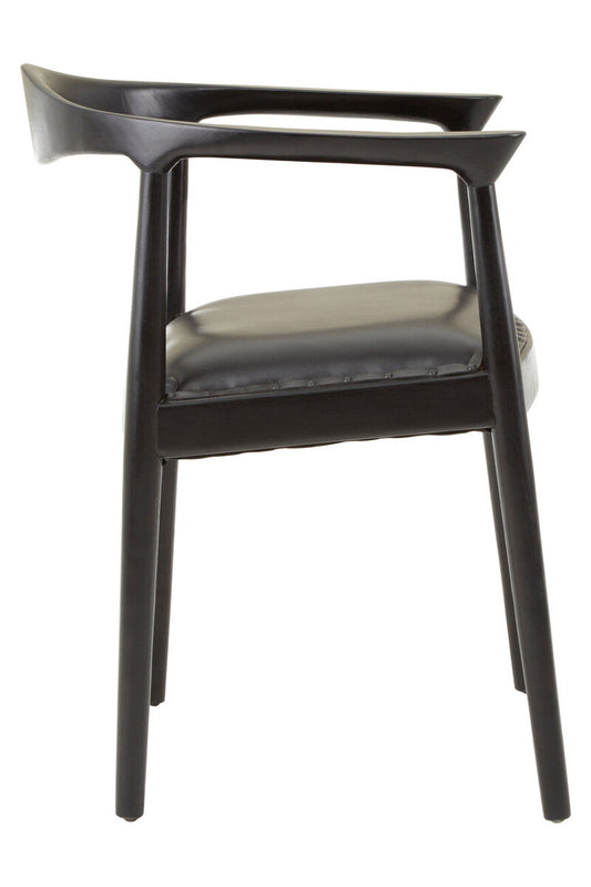Kendari Black Leather and Teak Wood Chair