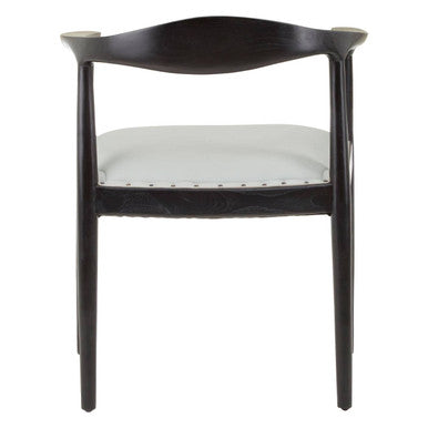 Kendari Grey Leather and Teak Wood Open Back Chair