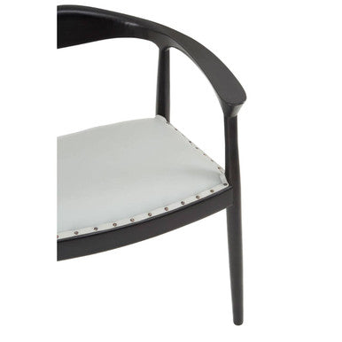 Kendari Grey Leather and Teak Wood Open Back Chair
