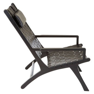 Kendari Black Woven Leather and Teak Wood Chair with Headrest