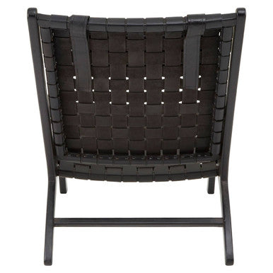 Kendari Black Woven Leather and Teak Wood Chair with Headrest