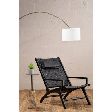 Kendari Black Woven Leather and Teak Wood Chair with Headrest