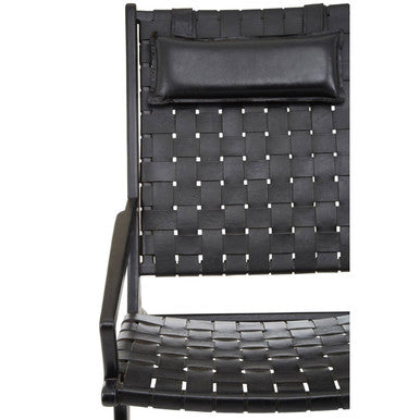 Kendari Black Woven Leather and Teak Wood Chair with Headrest
