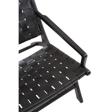 Kendari Black Woven Leather and Teak Wood Chair with Headrest