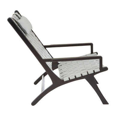 Kendari Grey Woven Leather and Black Teak Wood Chair with Headrest
