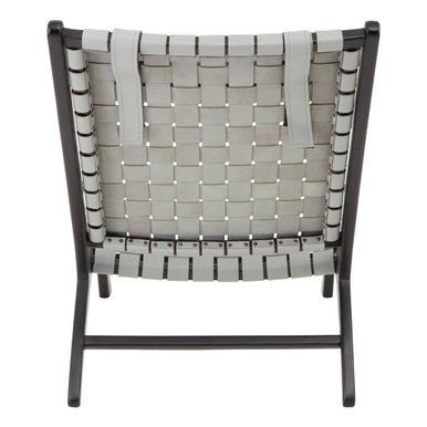 Kendari Grey Woven Leather and Black Teak Wood Chair with Headrest