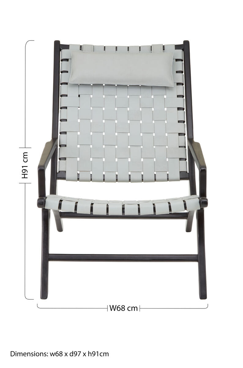 Kendari Grey Woven Leather and Black Teak Wood Chair with Headrest