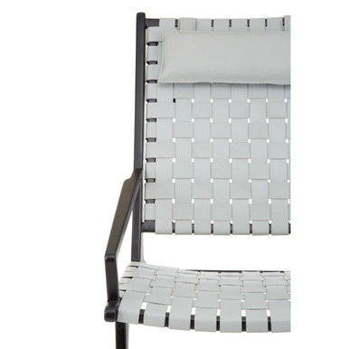 Kendari Grey Woven Leather and Black Teak Wood Chair with Headrest