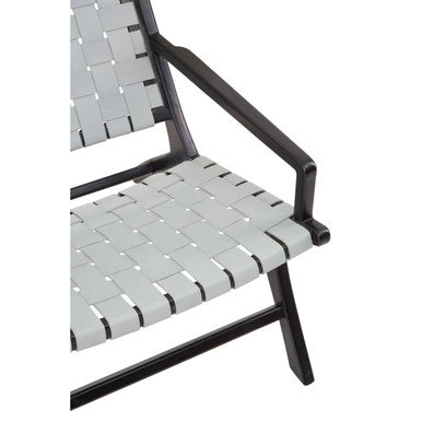 Kendari Grey Woven Leather and Black Teak Wood Chair with Headrest