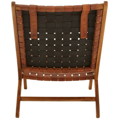 Kendari Brown Woven Leather and Teak Wood Chair with Head Cushion