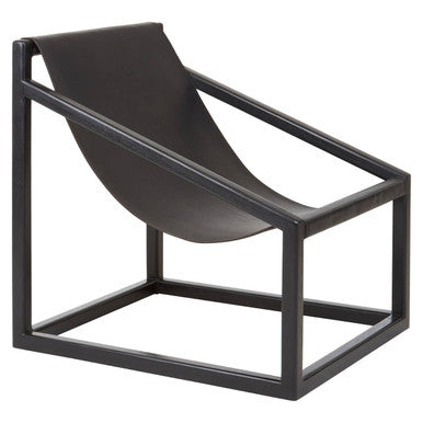Kendari Black Leather and Teak Wood Sling Chair