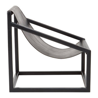 Kendari Black Leather and Teak Wood Sling Chair