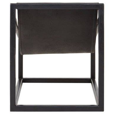Kendari Black Leather and Teak Wood Sling Chair