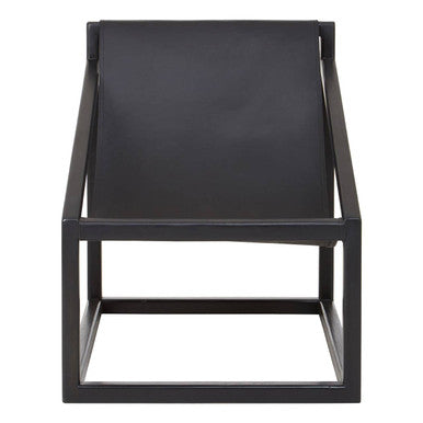 Kendari Black Leather and Teak Wood Sling Chair