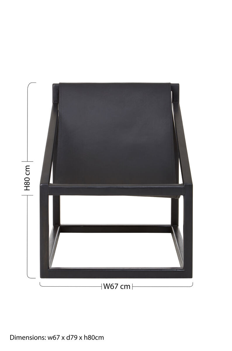 Kendari Black Leather and Teak Wood Sling Chair
