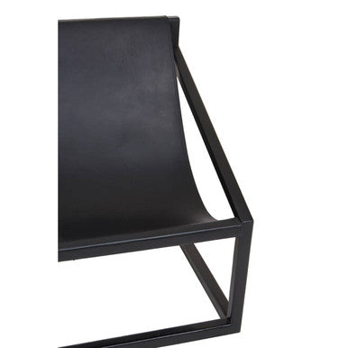 Kendari Black Leather and Teak Wood Sling Chair