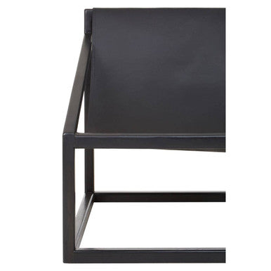 Kendari Black Leather and Teak Wood Sling Chair