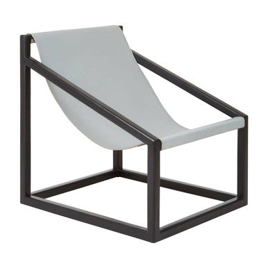 Kendari Grey Leather and Black Teak Wood Sling Chair