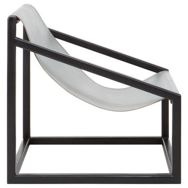 Kendari Grey Leather and Black Teak Wood Sling Chair