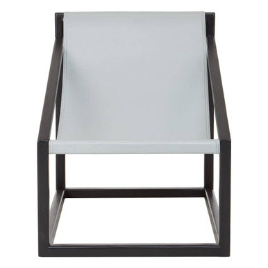 Kendari Grey Leather and Black Teak Wood Sling Chair