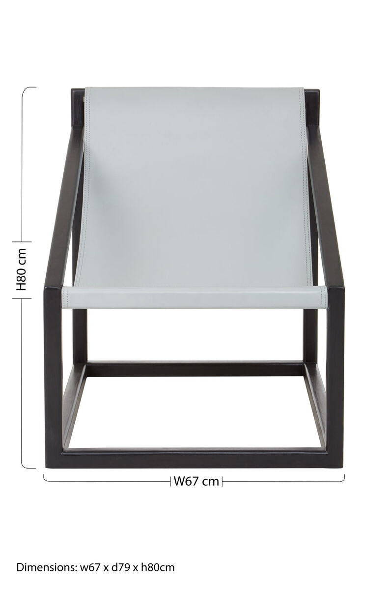 Kendari Grey Leather and Black Teak Wood Sling Chair