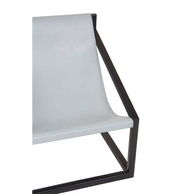 Kendari Grey Leather and Black Teak Wood Sling Chair