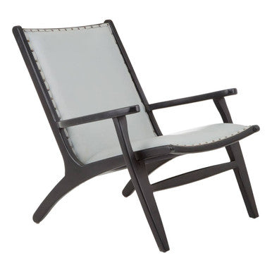 Kendari Grey Leather and Black Teak Wood Chair with Stud Detail