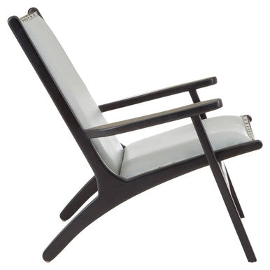 Kendari Grey Leather and Black Teak Wood Chair with Stud Detail