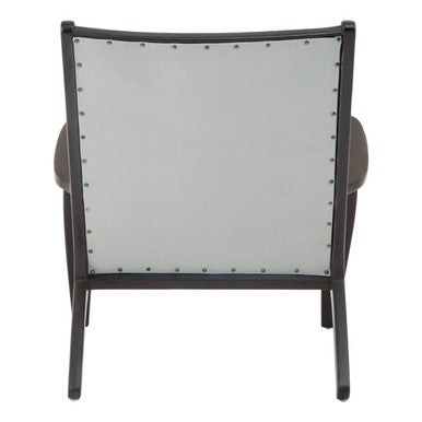 Kendari Grey Leather and Black Teak Wood Chair with Stud Detail