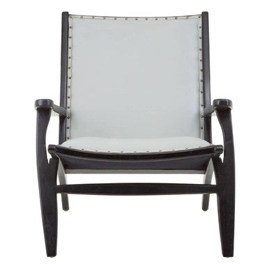 Kendari Grey Leather and Black Teak Wood Chair with Stud Detail