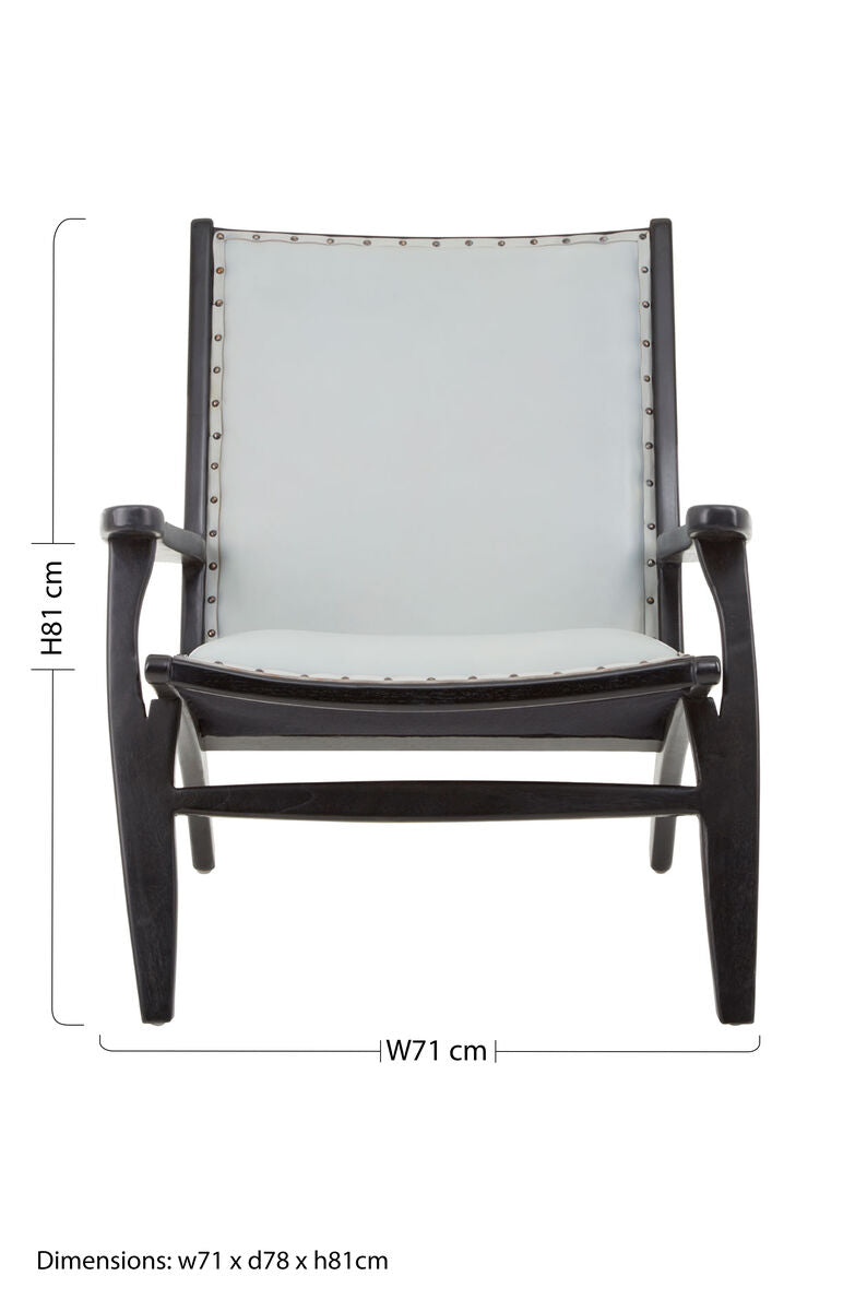 Kendari Grey Leather and Black Teak Wood Chair with Stud Detail