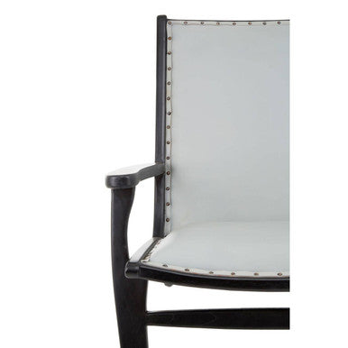 Kendari Grey Leather and Black Teak Wood Chair with Stud Detail