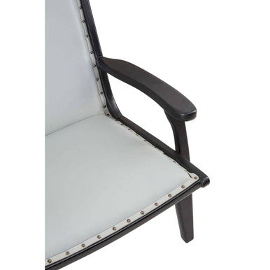 Kendari Grey Leather and Black Teak Wood Chair with Stud Detail