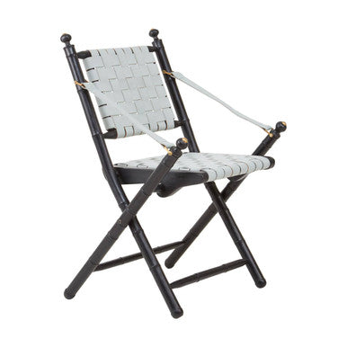 Kendari White Woven Leather and Black Teak Wood Accent Chair
